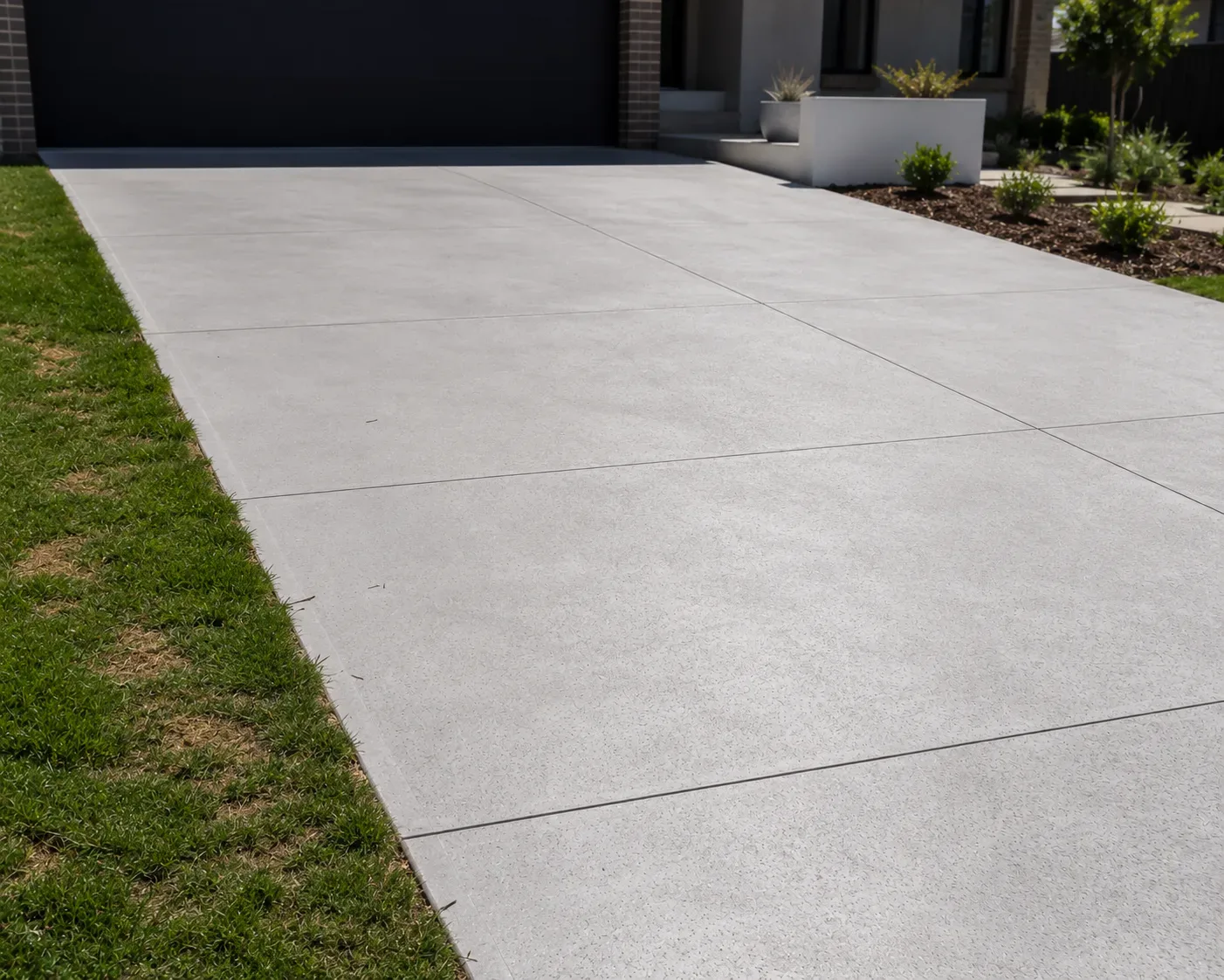 Newly poured concrete driveway replacing a cracked one